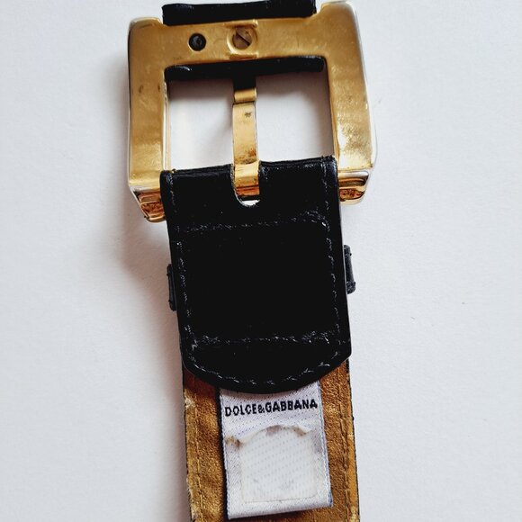 Dolce & Gabbana Black Leather gold metal Adjustable Belt 37\